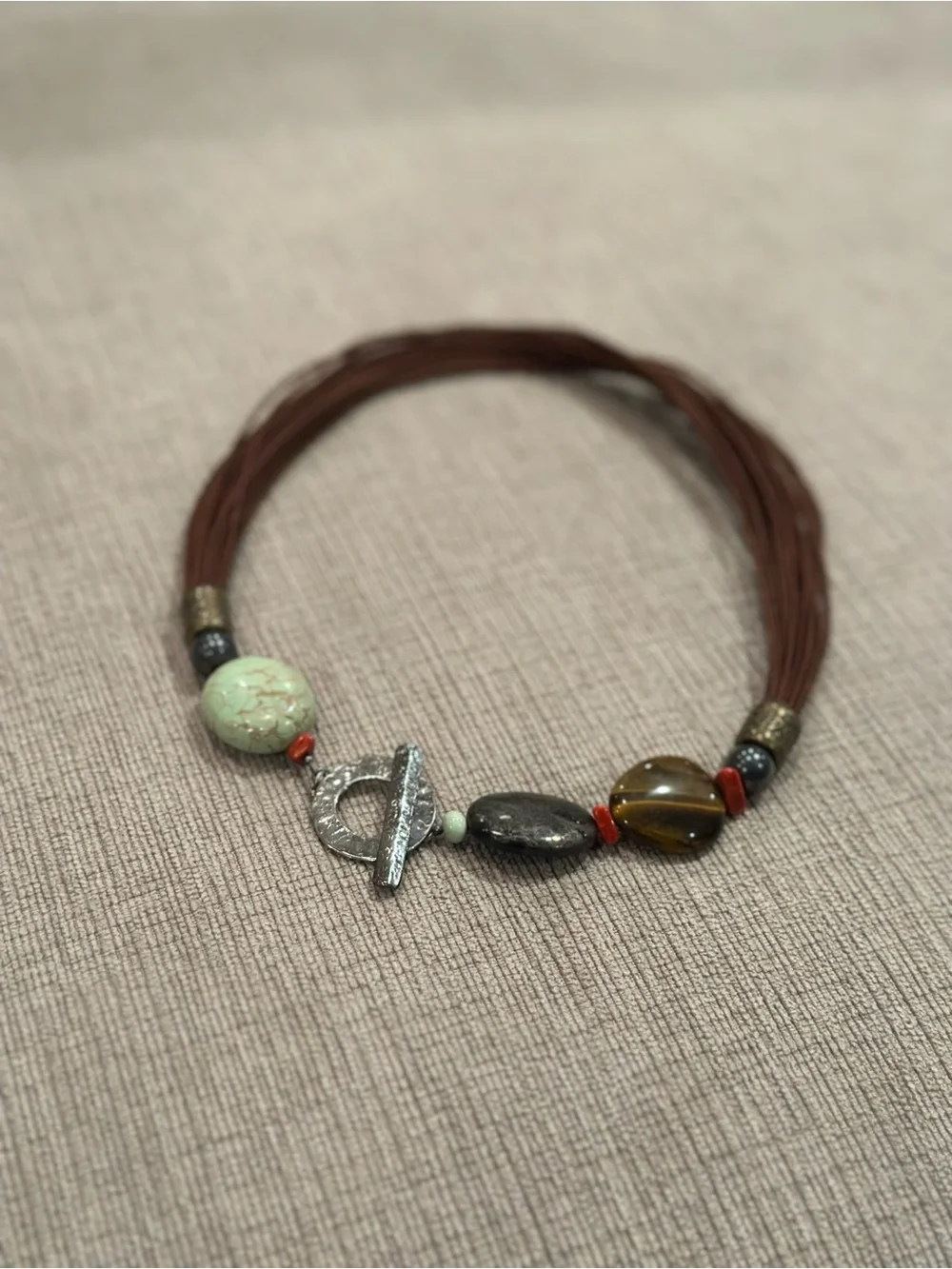 Silpada Brown Cord Necklace with Natural Stones and Sterling Silver and Brass